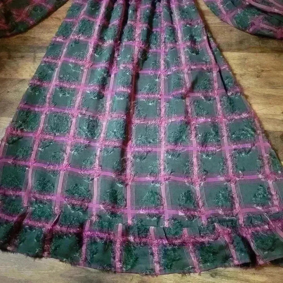 Aureum Elemental Textured Chiffon Smocked Puff longsleeve Dress Size Small - Picture 5 of 11